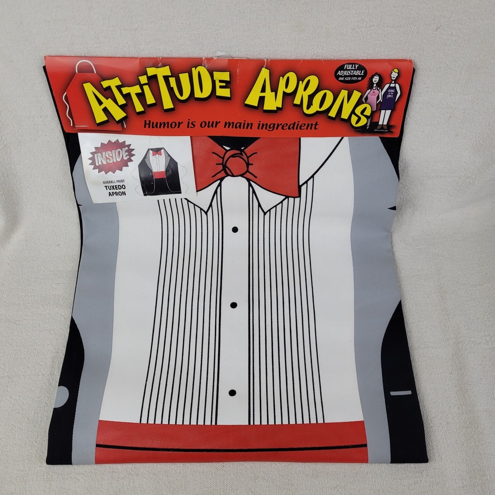 Attitude Aprons Tuxedo Novelty BBQ Cooking Apron Black Red Bow Tie One Size NEW